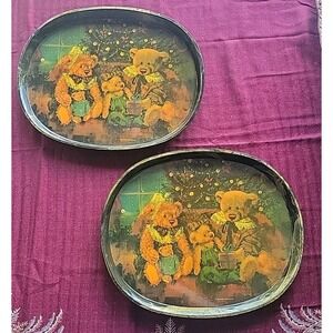 Vintage Retro Teddy Bears Serving Trays Set Of 2 Stewart Sherwood 13x11 GIFTCO